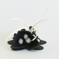 black and white fascinator with feathers