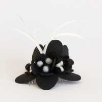 black and white fascinator with feathers
