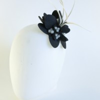 black and white fascinator with feathers
